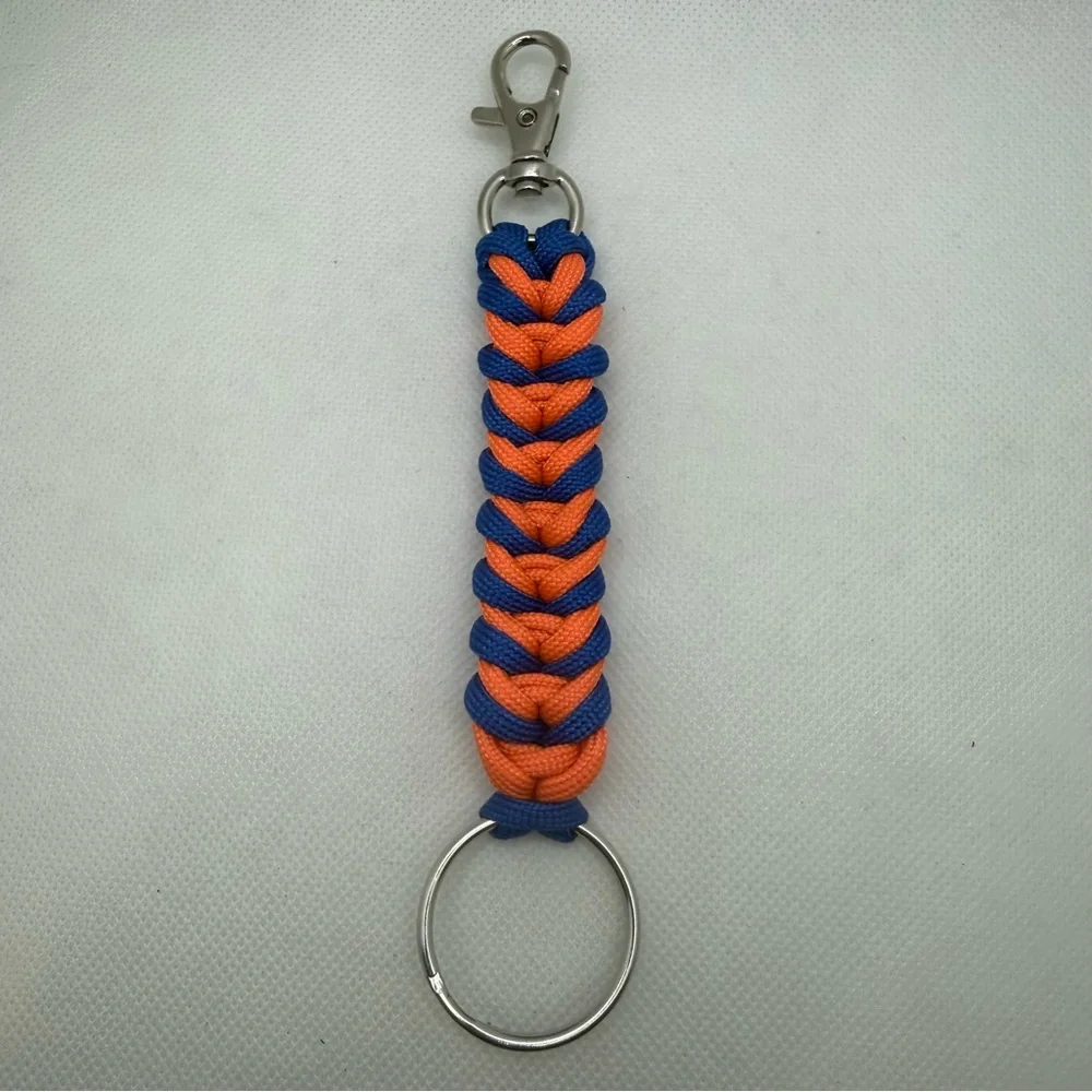 Handmade Orange & Royal Blue Paracord Keychain with Lobster Clasp